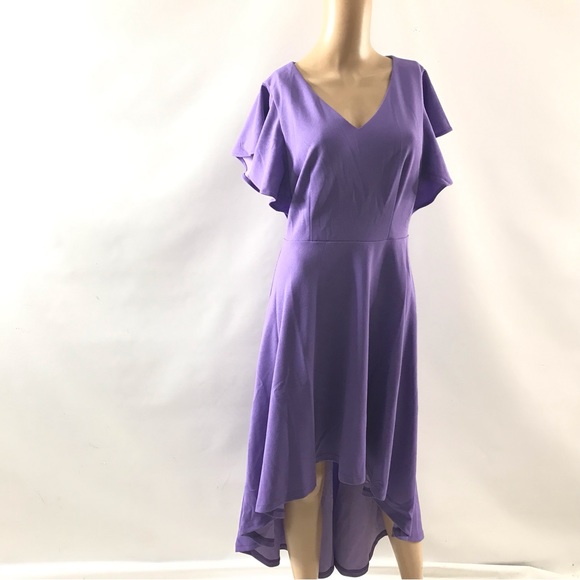 Dress Tells High-Low Swing Dress Empire Waist Ruffled Sleeve Size M Purple New - Picture 1 of 7